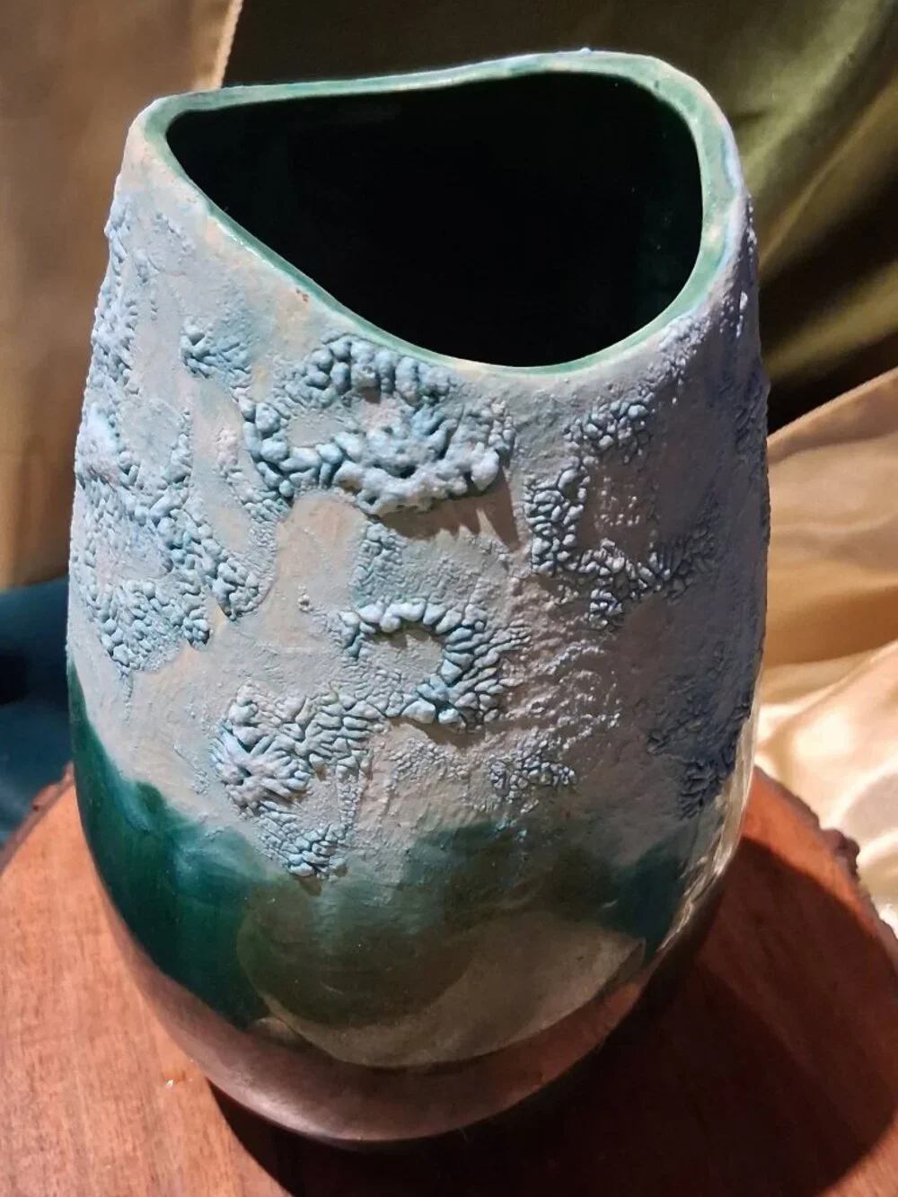Mid-Century Modern Style studio pottery vase featuring a dramatic crater glaze.